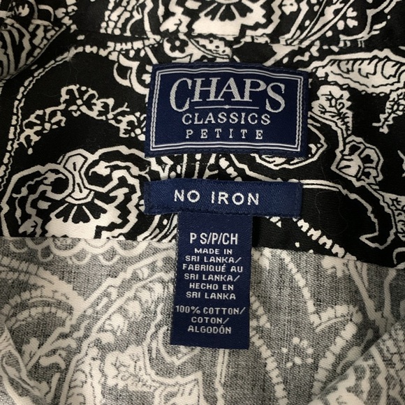 Chaps Petite NWOT Black & White, Long Sleeve, No Iron, Button Up Blouse - Picture 4 of 11